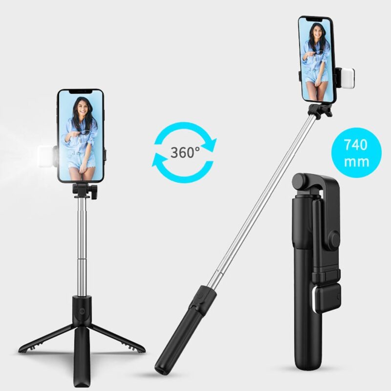 Wireless Bluetooth Remote Control Tripod Fill Light Selfie Stick for Smartphone With Built-in Extension Rod (Model :VK05)