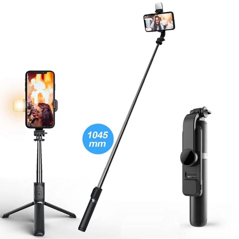 Wireless Blue tooth Selfie Stick Foldable Mini Tripod With Fill Light Remote Shutter For iOS Android (Model no :VK07)